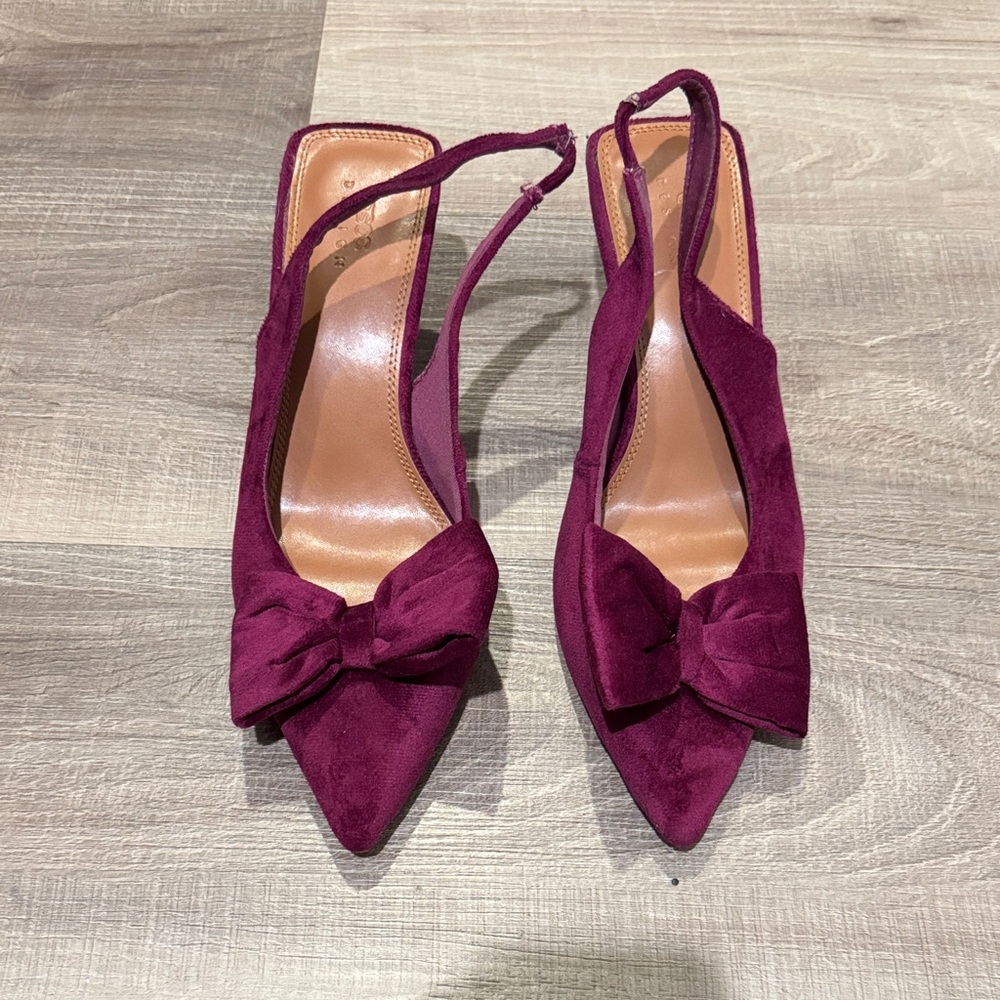 ASOS Women’s Burgundy Bow Pointed-Toe Slingback Heels
